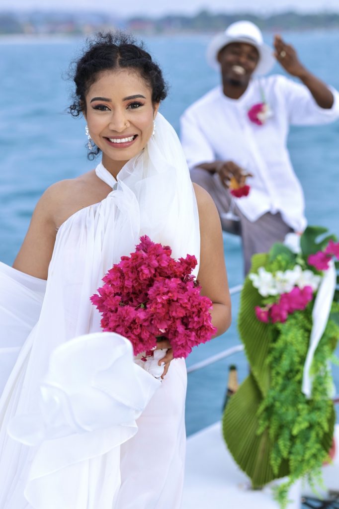 Castaway Wedding Zanzibar bride and groom on yacht