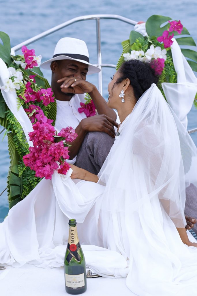 Castaway Wedding Zanzibar bride and groom on yacht