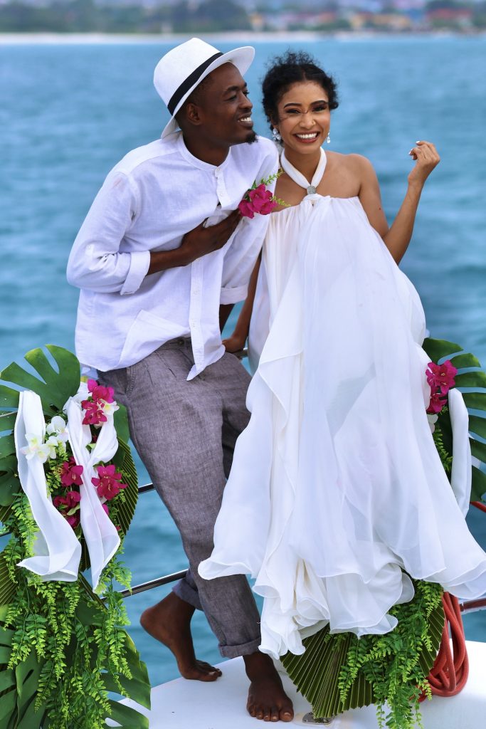 Castaway Wedding Zanzibar couple on yacht